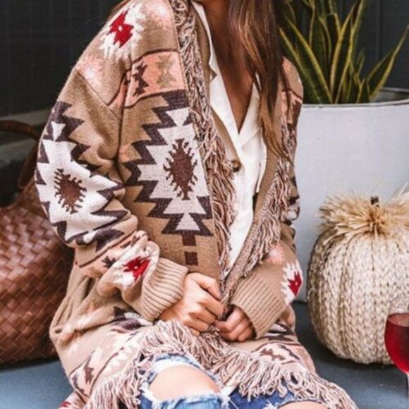 Shop_Fig Sweaters - New Aztec Fringe Cardigan Sweater Coat